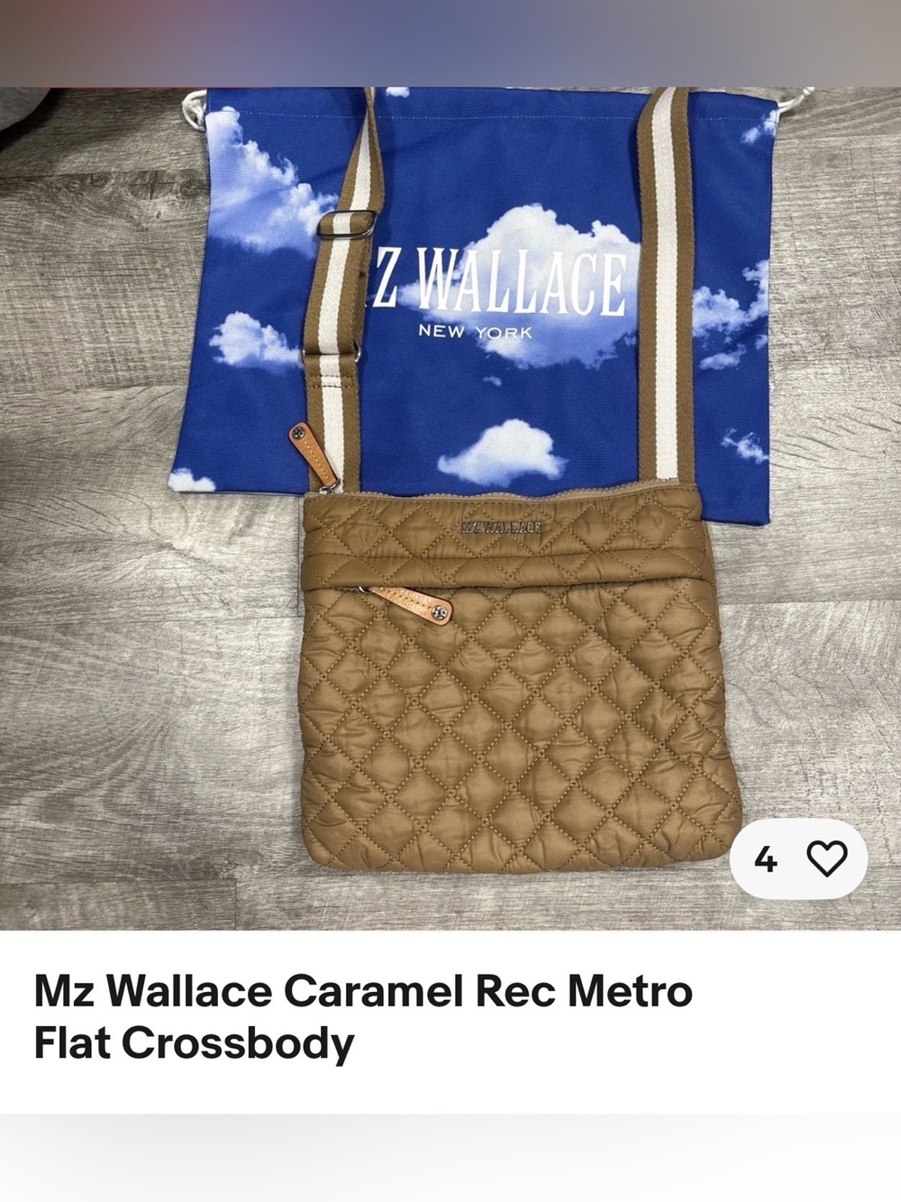 MZ Wallace Tan Metro Flat Quilted Crossbody Bag